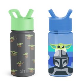 Simple Modern Kids Disney Water Bottle 2-Pack Set, 16-oz. Break Resistant Plastic & 14-oz. Stainless Steel with Straw Lid, Assorted Designs