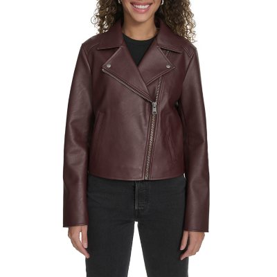 Levis Womens Faux Leather Jacket RedS:- S, Red