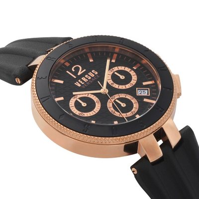 Versus Versace Men's Logo Gent Chrono Rosetone Black Leather Strap Watch,  44mm - Sam's Club