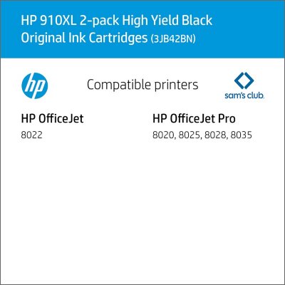 Hp 910xl High Yield Black Original Ink Cartridge 2 Pack Sam S Club