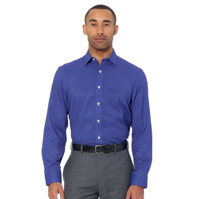 Nick Graham Men's Modern Fit Traveler Dress Shirt - Navy Diamond 15.5 32/33:- Navy Diamond, 15.5 32/33