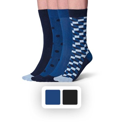 Happy Socks LITE 4-Pack Crew Sock - Blue Pack One Size:- One Size, Blue Pack