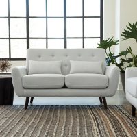 OFM 161 Collection Mid-Century Modern Tufted Fabric Loveseat with Lumbar Support Pillows, Assorted Colors