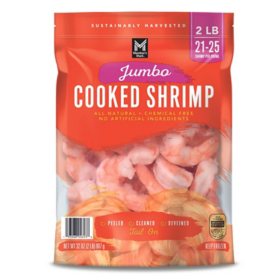 Member's Mark Farm Raised Jumbo Cooked Shrimp, Frozen, 21-25 ct. per pound, 2 lbs.