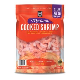 Member's Mark Farm Raised Medium Cooked Shrimp, Frozen, 50-70 ct. per pound, 2 lbs.