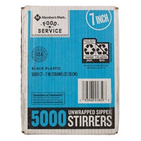 Member's Mark 7" Unwrapped Sipper Stirrers, Black (5000 ct.)