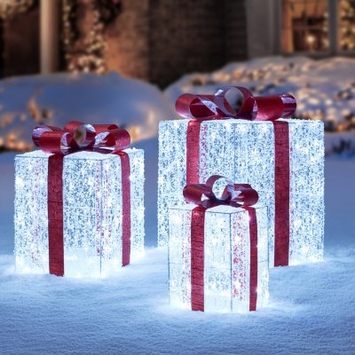 Member's Mark Set of 3 LED Twinkling Crystal Iced Gift Boxes - Sam's Club
