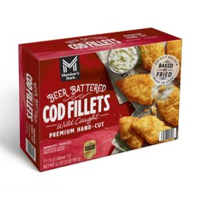 Member's Mark Wild Caught Skinless and Boneless Beer Battered Cod Fillets, Frozen, 11-15 ct., 2 lbs.