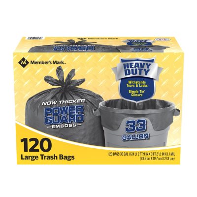 120 ct. Member's Mark 33 gal Free Shipping Power-Guard Simple Tie Trash Bags 