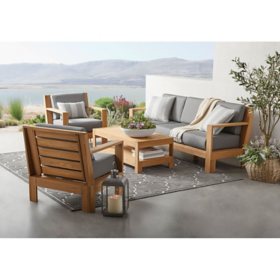 Member's Mark Newport Teak Sofa Set with Sunbrella Fabric, 4pc