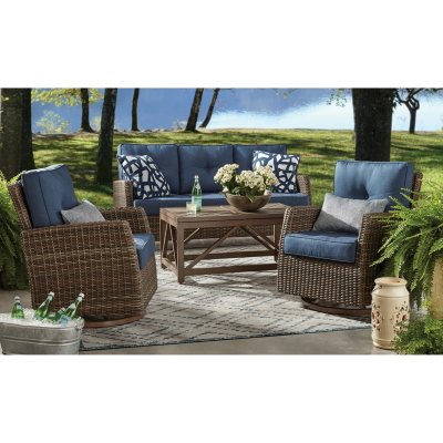 Member's Mark Fremont 4-Piece Patio Deep Seating Set with Sunbrella Fabric,  Indigo - Sam's Club