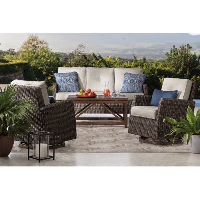 Offex Nantucket 6 Piece Brown Patio Garden Table Set with Umbrella -  Contemporary - Outdoor Dining Sets - by clickhere2shop