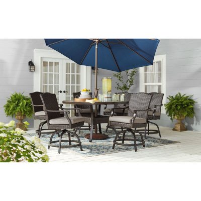 Member S Mark Agio Heritage 7 Piece Balcony Height Patio Dining Set With Sunbrella Fabric Dove Gray Sam S Club