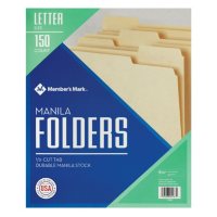 Member's Mark Manila File Folders, Letter, 1/3 Cut Assorted Tabs,150 per Box