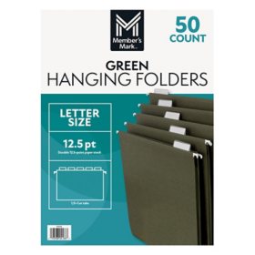 Member's Mark Hanging File Folders, Letter, 1/5-Cut Tabs, Green, 50/Box