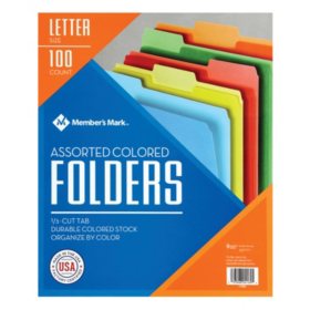 Member's Mark Two-Tone Color File Folders, Letter, 1/3-Cut, Assorted, 100/BX