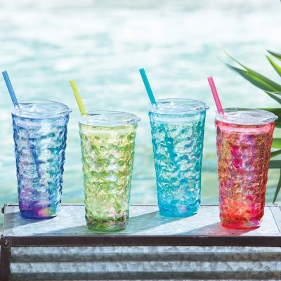 Member's Mark 4Pack Tritan Hammered Tumblers with Lids and Straws Set