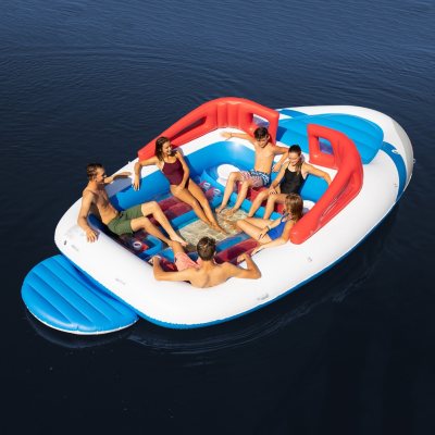 NEW GIANT HUGE INFLATABLE BOAT SPEEDBOAT PARTY FUN FLOATING ISLAND LAKE