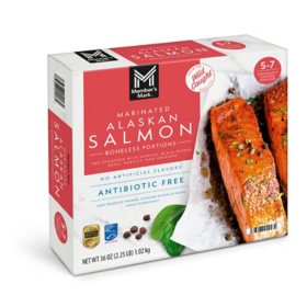 Member's Mark Wild Caught Boneless Marinated Alaskan Salmon, Frozen, 5-7 ct., 2.25 lbs.