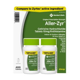 Member's Mark Aller-Zyr, Cetirizine HCl, 10 mg., Antihistamine (400 ct.)
