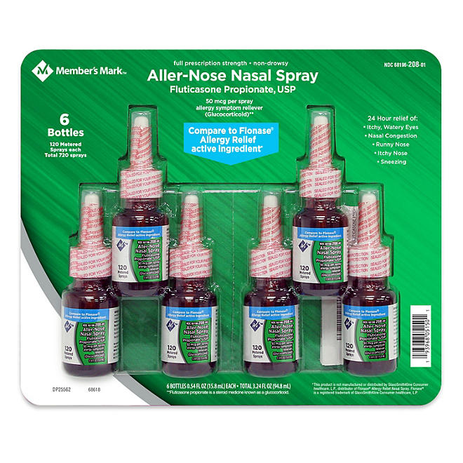 Member's Mark Aller-Nose Fluticasone Propionate Nasal Spray, 50 mcg  (0.54 fl. oz., 6 ct.)