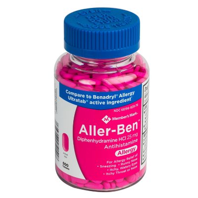 Member's Mark Aller-Ben Tablets, 25 mg Diphenhydramine HCL, 600 ct