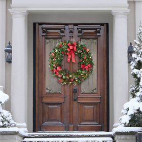 Member's Mark Pre-Lit 48" Decorated Double Door Wreath (Red)