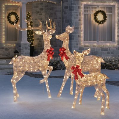 Christmas Holiday Member S Mark Gold Mesh Deer Family Outdoor Decor New   0019396807058 A