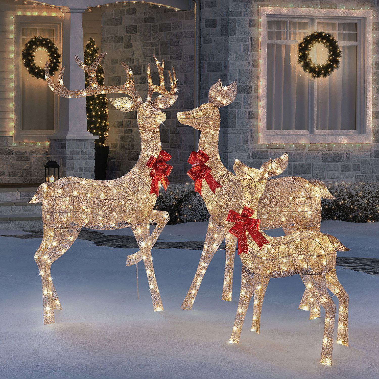 Christmas Holiday Member's Mark Gold Mesh Deer Family Outdoor Decor New ...