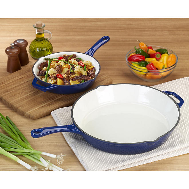 Member's Mark 9" and 13" Cast Iron Enamel Skillet, 2-Pack (Assorted Colors)