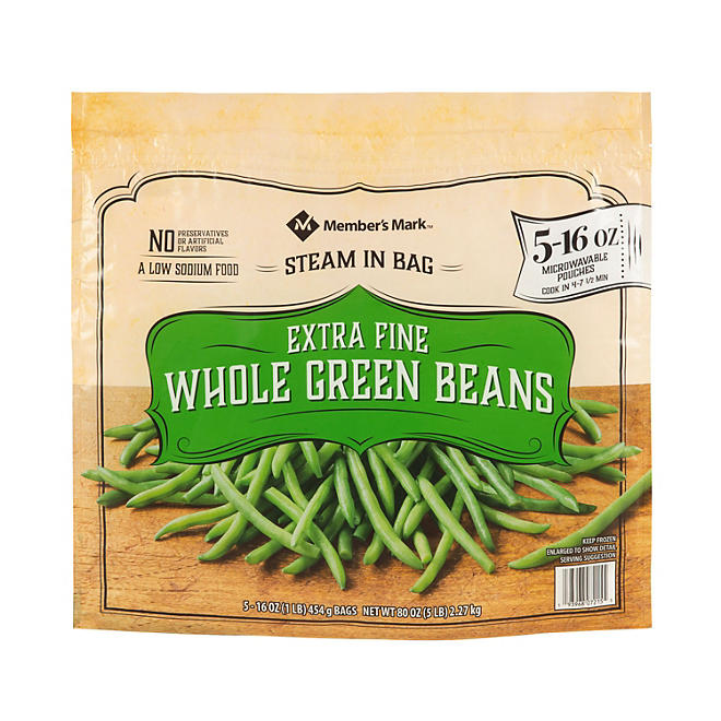 Member's Mark Extra Fine Whole Green Beans 16 oz. steam bags, 5 ct.