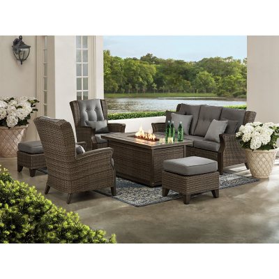 Member’s Mark Agio Newcastle 6-Piece Patio Deep Seating Set with Fire Pit and Sunbrella Fabric