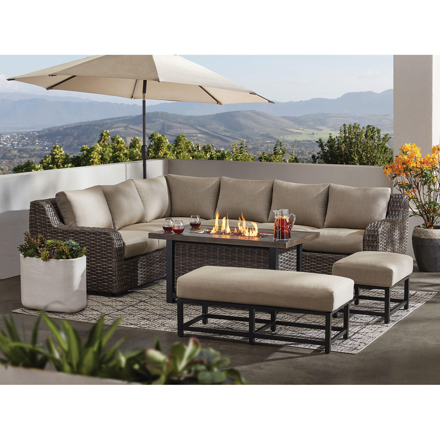Member’s Mark Athena 7-Piece Patio Sectional Sofa with Firepit