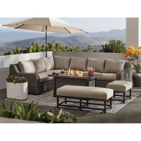 Member's Mark Athena 7-Piece Sectional with Firepit - Cast Ash