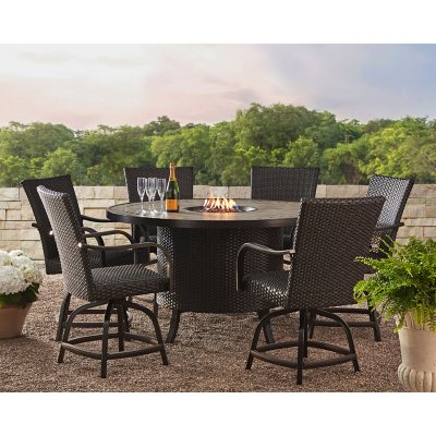 Patio Furniture 7pc Dining Set 60 Propane Fire Pit Table