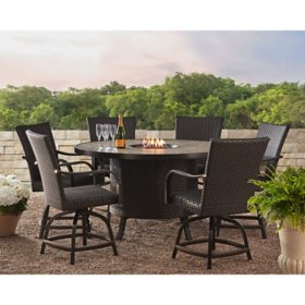 Member's Mark Heritage 7-Piece Balcony-Height Dining Set with Fire Pit