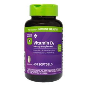 Member's Mark Vitamin D3, 125 mcg 5000 IU Softgels, 400 ct.