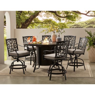 Member S Mark Agio Hastings 7 Piece High Dining With Fire Pit And Sunbrella Fabric Sam S Club