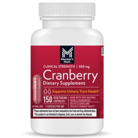 Member's Mark Clinical Strength Cranberry Capsules, 500 mg, 150 ct.