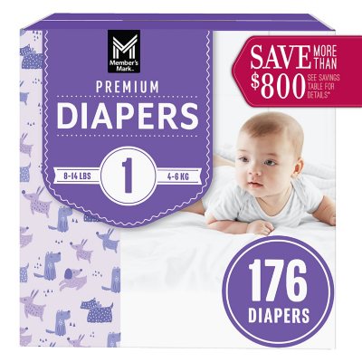 Member's Mark Premium Baby Diapers, Size 1 - 176 ct. (8 - 14 lbs.)