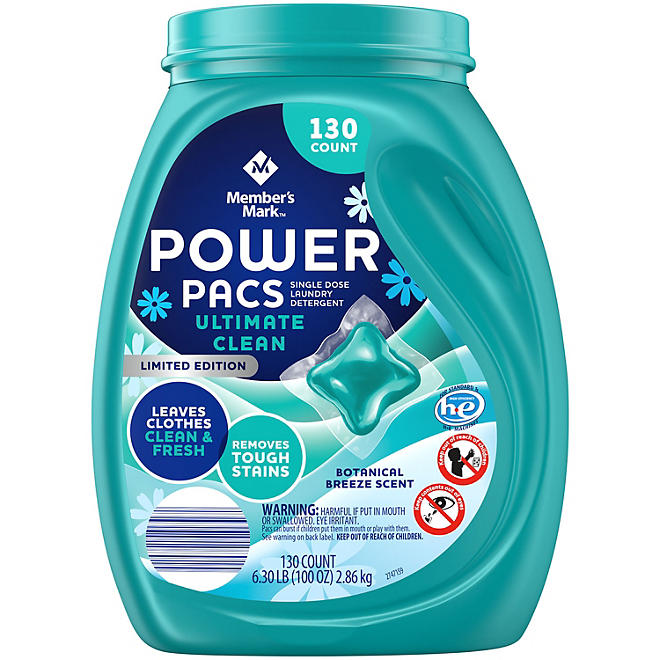 Member's Mark Power Pacs Laundry Detergent, Botanical Breeze (130 ct.)