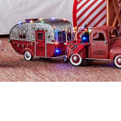 Vintage Nostalgic Lighted Christmas CAMPER or RED PICKUP TRUCK Holiday Decor 