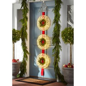 Member's Mark Pre-Lit Microlight Three-Wreath Door Hanger