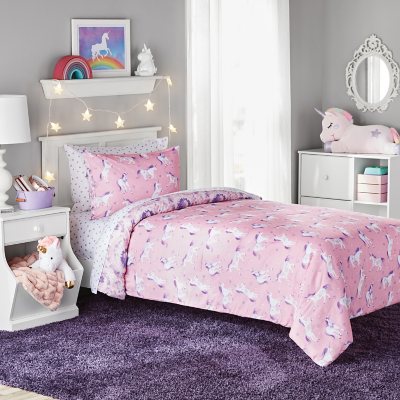 SINGLE MATTRESS Kids Fitted Sheet Pillow Case for Boys & Girls Grey Pink Bed Set