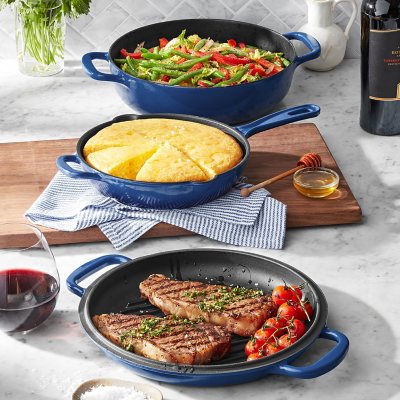 2-Piece Enamel Cast Iron Skillet Set (9 inch and 13 inch) Frying Pan Set,  Ideal for both Indoor & Outdoor use, Oven Safe, for all kinds of meat