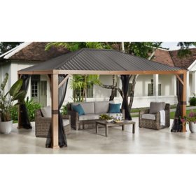 Member's Mark 12' x 16' Hardtop Wood-Look Aluminum and Steel Gazebo