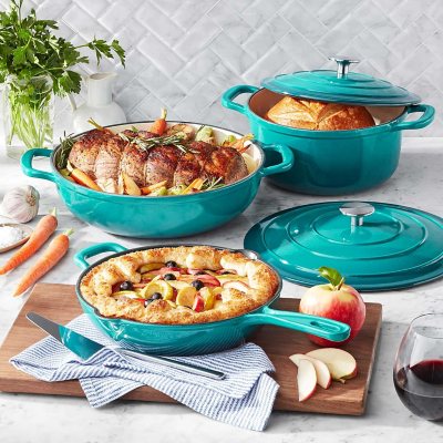 7 PC Enameled Cast Iron Cookware Set - White