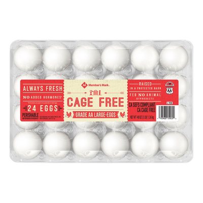 Great Value Cage Free Large AA White Eggs, 60 Count