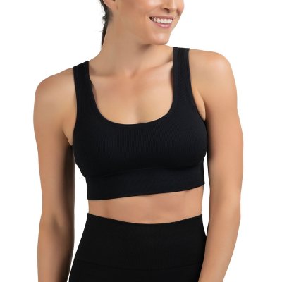 PLUSH HEATHER HIGH-NECK SPORTS BRA, BLACK