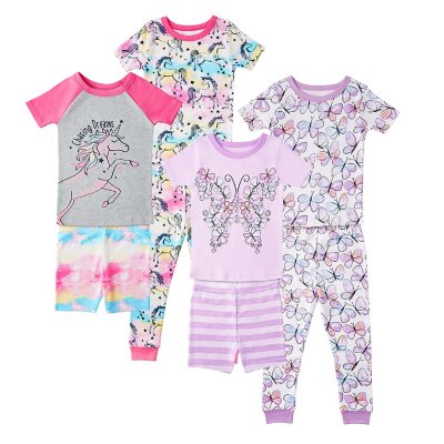 Little Girls Pajamas Unicorn Purple Short Sleeve PJs Set 100% Cotton Toddler Kids Summer Sleepwear 2-8T